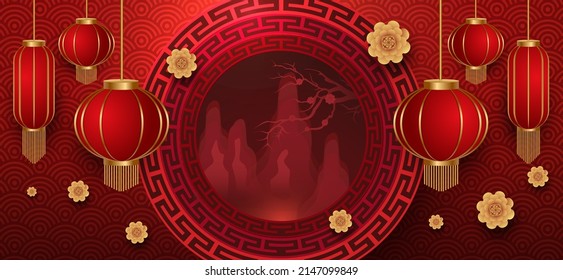 Chinese new year,Podium and background,Chinese Festivals,  Mid Autumn Festival , flower and asian elements on background.