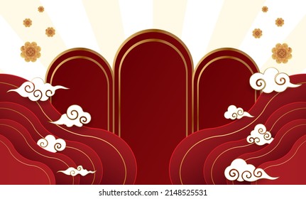 Chinese new year,Podium and background,Chinese Festivals,  Mid Autumn Festival , flower and asian elements on background.