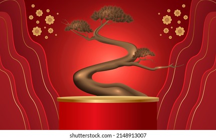 Chinese new year,Podium and background,Chinese Festivals,  Mid Autumn Festival , flower and asian elements on background.