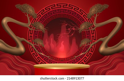 Chinese new year,Podium and background,Chinese Festivals,  Mid Autumn Festival , flower and asian elements on background.