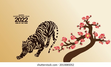 Chinese new year's Tiger decoration for blossom spring festival. Happy chinese new year 2022, year of the Tiger