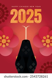 Chinese New Year.Year of the Snake.Congratulatory poster with a snake on a red background.