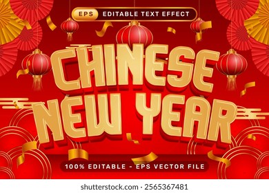 chinese newyear 3d text effect and editable text effect with lanterns and Chinese ornaments background