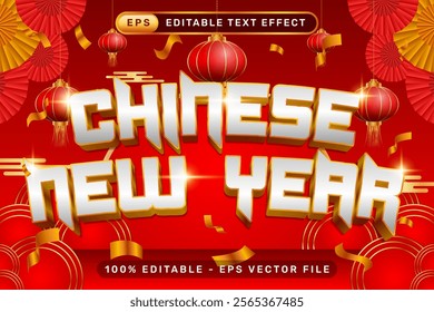 chinese newyear 3d text effect and editable text effect with lanterns and Chinese ornaments background