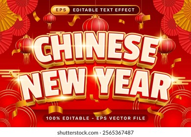 chinese newyear 3d text effect and editable text effect with lanterns and Chinese ornaments background