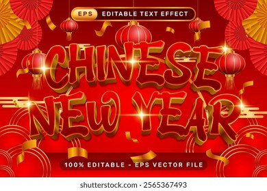 chinese newyear 3d text effect and editable text effect with lanterns and Chinese ornaments background