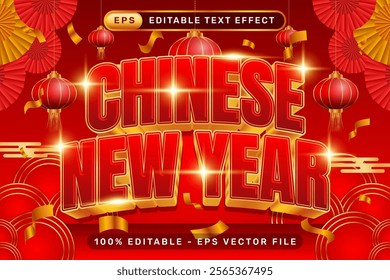 chinese newyear 3d text effect and editable text effect with lanterns and Chinese ornaments background