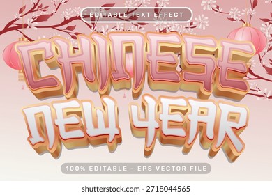 efeito de texto 3d chinês novo ano e efeito de texto editável com lanternas e fundo de ornamentos chineses