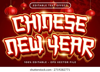 Efecto de texto 3D de año nuevo chino y efecto de texto editable con linternas y fondo de adornos chinos