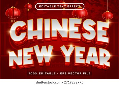 Efecto de texto 3D de año nuevo chino y efecto de texto editable con linternas y fondo de adornos chinos