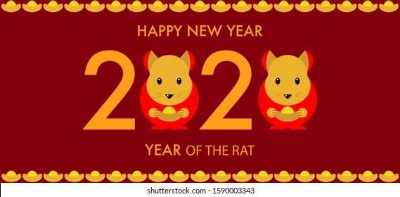 Chinese NewYear, Year Of The Rat, 2020 , Vector Illustration. ( Translate : Happy New Year, Rat )