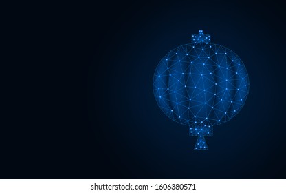 Chinese night lantern low poly design, wireframe mesh polygonal vector illustration made from points and lines on dark blue background