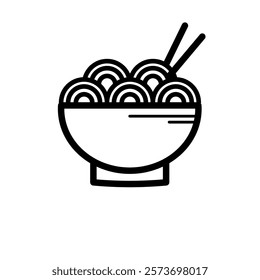 chinese noodle dish in bowl - vector icon
