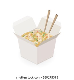 Chinese noodles box isolated on white background. Isometric view. Vector flat illustration.