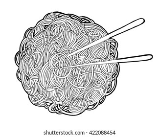 Chinese Noodles and chopsticks, Asian food icon . Vector icon.