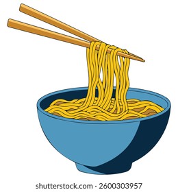 Chinese noodles with chopsticks isolated vector illustration on white background