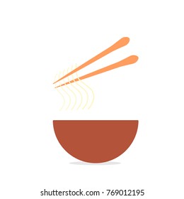 Chinese noodles and chopsticks. Vector illustration isolated on white background