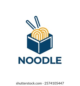 Chinese noodles in paper box and chopsticks logo design.