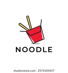 Chinese noodles in paper box and chopsticks logo design.