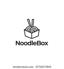 Chinese noodles in paper box and chopsticks logo design.