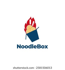 Chinese noodles in paper box and chopsticks logo design.