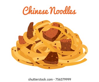 Chinese noodles, ramen food, asian noodle. Made in cartoon flat style. Vector illustration