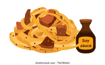 Chinese noodles, ramen food, asian noodle. Made in cartoon flat style. Vector illustration