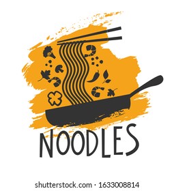 Chinese noodles with shrimp and vegitables. Asian food logo