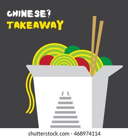 chinese noodles takeaway box concept. Chinese takeout box with chopsticks