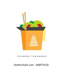 Chinese Noodles Takeaway Box Concept. Chinese Takeout Box With Chopsticks