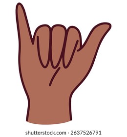 Chinese number 6 hand gesture made with brown hand by curling index finger downward, part of Mandarin numeric gesture system