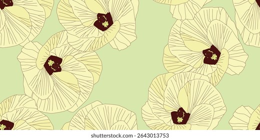 Flor de Okra Chinesa. Ilustração da flor de Okra verde com fundo verde claro. 