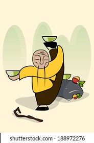 chinese old man kung fu with tea cups vector version