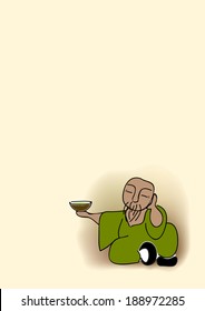 chinese old man sitting with cup of green tea vector version