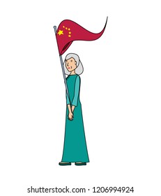 chinese old woman with flag avatar character