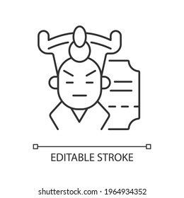 Chinese opera linear icon. Traditional cantonese performative art. Hong Kong music show. Thin line customizable illustration. Contour symbol. Vector isolated outline drawing. Editable stroke