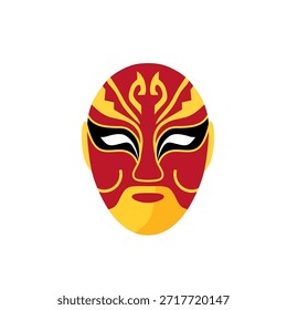 Chinese Opera Mask Vector Illustration Traditional Red and Gold Face Art