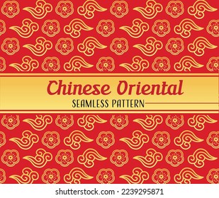 Chinese Oriental Abstract seamless pattern, classic modern element, flower cloud vector design, logo illustration background banner red gold