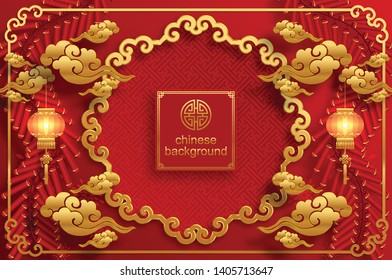 Chinese oriental background and  asian elements with gold patterned template on red paper color for greetings card,invitation,posters,banners,calendar 