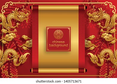 Chinese oriental background and asian elements with gold patterned template on red paper color for greetings card,invitation,posters,banners,calendar