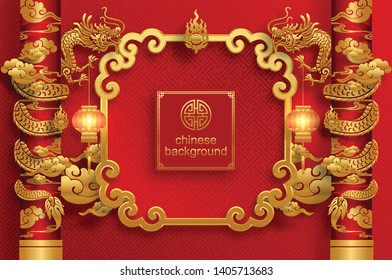 Chinese oriental background and  asian elements with gold patterned template on red paper color for greetings card,invitation,posters,banners,calendar 