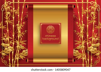 Chinese oriental background and asian elements with gold patterned template on red paper color for greetings card,invitation,posters,banners,calendar 