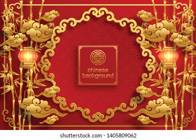 Chinese oriental background and asian elements with gold patterned template on red paper color for greetings card,invitation,posters,banners,calendar 