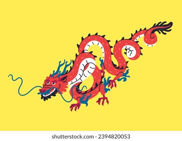 Chinese oriental dragon. Eastern Asian monster, China New Year symbol. Fiction orient animal. Fairytale myth character, magic lizard, lunar mascot from East. Isolated flat vector illustration