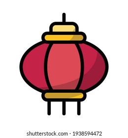 Chinese Oriental Lantern Icon or Logo in Colored Outline Style, perfect for website mobile app presentation