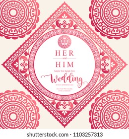 chinese oriental wedding Invitation card templates with beautiful patterned on paper color Background.