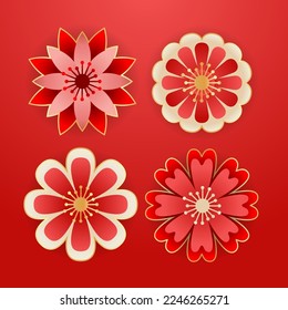 Chinese ornament floral vector set, oriental flower template design element, chinese new year 