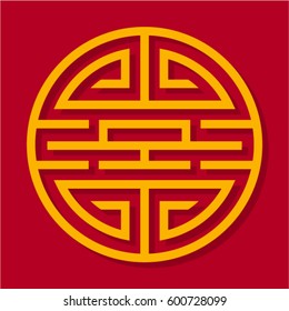 Chinese ornament. Oriental pattern. Yellow ornament on a red background.