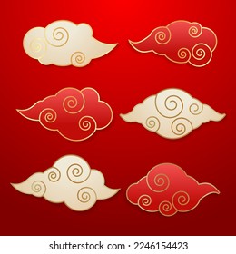 Chinese ornament vector set, oriental cloud illustration template design element, chinese new year 