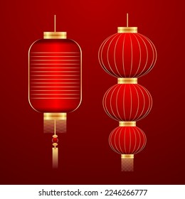 Chinese ornament vector set, oriental lantern lamp template design element, chinese new year 